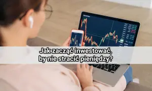 Kobieta analizuje wykresy na telefonie i laptopie, planując inwestycje w akcje polskich spółek.