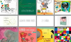 Colección de **cuentos para niños de 2 años** y bebés, con ilustraciones coloridas de monstruos, animales y niños.