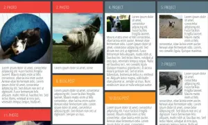 Disposition d'articles de blog et de photos de chiens, organisés en colonnes comme un design masonry CSS.