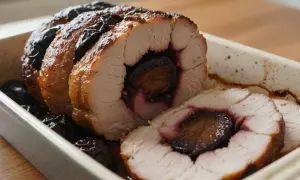 Pyszny schab ze śliwką pieczony w piekarniku, soczysty i aromatyczny.