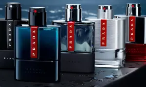 Kolekcja męskich perfum Prada Luna Rossa: Ocean, Carbon, Black i Sport. Eleganckie flakony z czerwonym akcentem.