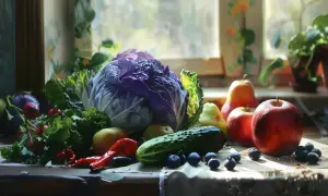 Świeże warzywa i owoce na parapecie. Zdrowa dieta to klucz, jak obniżyć kreatyninę.