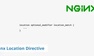 Extrait de configuration Nginx montrant la directive `location` avec un modificateur optionnel et une correspondance de localisation, illustrant l'utilisation de `nginx location regex`.