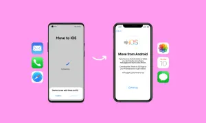 Jak przerzucić zdjęcia z Androida na iPhone? Aplikacja "Move to iOS" ułatwia transfer danych, pokazując proces na obu urządzeniach.