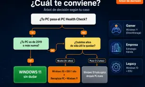 Árbol de decisión para saber qué es mejor Windows 10 o 11. Si tu PC pasa el Health Check y es nuevo, instala Windows 11.