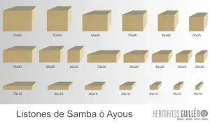 Listones de madera samba, con diferentes medidas, perfectos para tus proyectos.