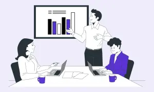 El equipo del departamento de ventas analiza gráficos de rendimiento en una reunión.