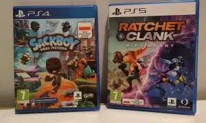 Okładki gier Sackboy: Wielka Przygoda (PS4) i Ratchet & Clank: Rift Apart (PS5).