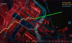 Mapa w grze cyberpunk, gdzie jest Johnny? Zielona strzałka wskazuje drogę do celu misji "Komu bije dzwon".