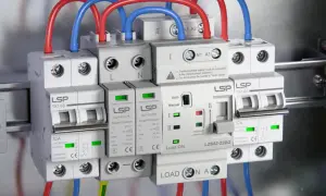 Instalacja elektryczna z zabezpieczeniami przeciwprzepięciowymi i wyłącznikami, gdzie widać różnicę między przekaźnikiem a stycznikiem.