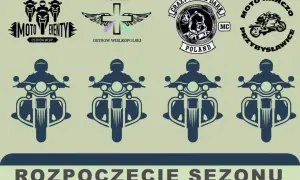 Grafiki motocyklowe i napisy "Rozpoczęcie sezonu". Czas na jazdę!