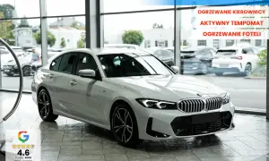 Białe BMW 318i z podgrzewaną kierownicą i fotelami, aktywnym tempomatem. Szybki odbiór w salonie.