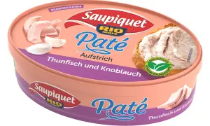 Saupiquet Paté Thunfisch und Knoblauch: Ein italienischer Brotaufstrich, der nach Meer und Knoblauch duftet.