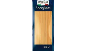 Opakowanie makaronu spaghetti marki Italiamo z Lidla. Idealny wybór dla osób szukających makaronu bezglutenowego.