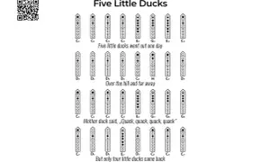 Nuty do znanych piosenek na flet prosty. "Five Little Ducks" z palcowaniem.
