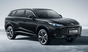 Elegancki, czarny MG HS SUV z chromowanymi detalami i nowoczesnymi światłami LED.