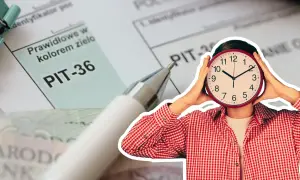 Czas ucieka, a Ty zastanawiasz się, co można odliczyć w PIT. Formularz PIT-36, długopis i zegar symbolizują pilną potrzebę rozliczenia.