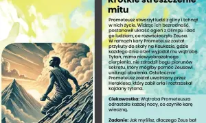 Uwięziony Prometeusz, przykuty do skały, spogląda w niebo. Jego cierpienie jest wieczne, ale jego duch niezłomny.