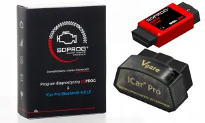 Zestaw diagnostyczny SDPROG z adapterem i modułem iCar Pro Bluetooth. Idealny do analizy pracy silnika i diagnostyki pojazdu.