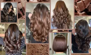 Capelli color cioccolato caldo, sfumature ricche e lucenti come una tavoletta di cioccolato fondente.