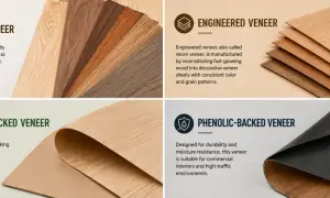 Impiallacciato: campioni di legno naturale, ingegnerizzato, con supporto in carta e fenolico. Ogni tipo ha un significato e un uso specifico.