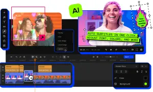 Program do robienia filmów ze zdjęć z funkcją AI. Automatyczne napisy, edycja tekstu i efektów.