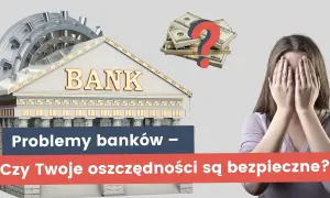 Bank z sejfem, stos pieniędzy i znak zapytania. Czy bankowy fundusz gwarancyjny ochroni Twoje oszczędności w razie problemów banku?