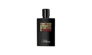 Czarny flakon perfum Kilian z napisem "I DON'T NEED A PRINCE BY MY SIDE TO BE A PRINCESS".