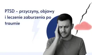 Mężczyzna z ręką na skroni, cierpiący z powodu PTSD. Objawy mogą być przytłaczające.