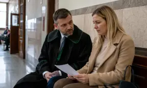Prawnik w todze omawia z klientką dokumenty. Czy oskarżony może zobaczyć zeznania świadków?