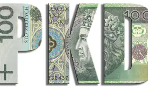 PKD stylizacja paznokci. Litery PKD uformowane z banknotów 100 zł.