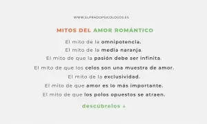 Lista de mitos del amor romántico: omnipotencia, media naranja, pasión infinita, celos como amor, exclusividad y polos opuestos. Descúbrelos.