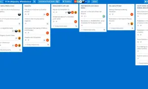 Tablica Trello: projekty "Own Media Production", "Mozaika", "Media Events Off-Line", "Partnerships with Mass Media", "On-line Activism", "Youth Work and Non-Formal Education". Trello co to? To narzędzie do organizacji pracy.