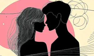 Siluetas de pareja mirándose, evocando la conexión profunda que define a una persona demisexual que es.