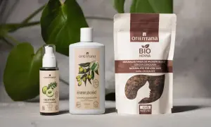Zestaw Orientana: olejek z amlą na włosy, szampon z neem i zieloną herbatą oraz bio henna w kolorze gorzkiej czekolady.