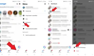 Jak przywrócić usuniętą grupę na Messengerze? Kliknij Menu, potem Archiwum, a następnie "Cofnij archiwizację".