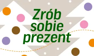 Zrób sobie prezent! Kolorowy bilet szablon do druku z kropkami i choinkowymi wzorami.