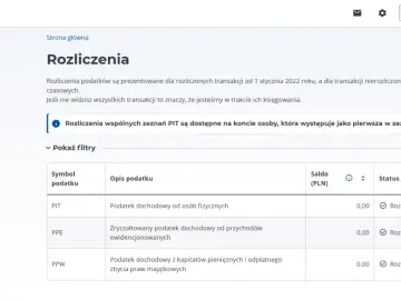 Na stronie e-Urzędu Skarbowego widzisz sekcję "Rozliczenia", gdzie znajdują się podatki PIT, PPE i PPW. Kliknij "Więcej", by dowiedzieć się, pit 4r co to jest.