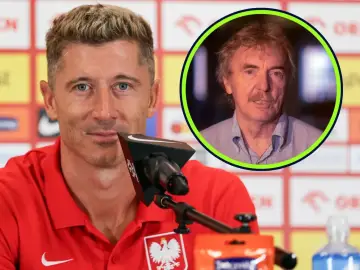 Robert Lewandowski w czerwonej koszulce i Zbigniew Boniek w okręgu.
