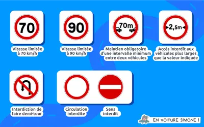 Panneau de signalisation verticale : limitations de vitesse, interdictions et obligations pour une conduite sûre.