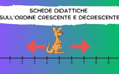 Schede didattiche per la classe prima sull'ordine crescente e decrescente. Un canguro salta su una linea dei numeri da 0 a 10.