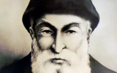 Portret ojca Szarbel, starszego mężczyzny z bujną białą brodą i w czarnym nakryciu głowy.