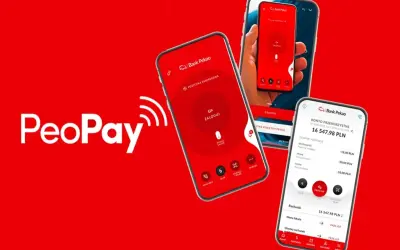 Aplikacja PeoPay od Banku Pekao na ekranach smartfonów. Szybkie płatności i zarządzanie finansami.