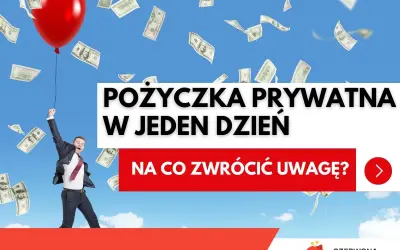 Szczęśliwy mężczyzna z balonem i spadającymi banknotami. Szybka pożyczka prywatna od osób prywatnych. Na co zwrócić uwagę?