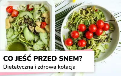 Dwie porcje lekkostrawnej kolacji: sałatka z cukinii, pomidorków i soczewicy. Idealna na wieczór.