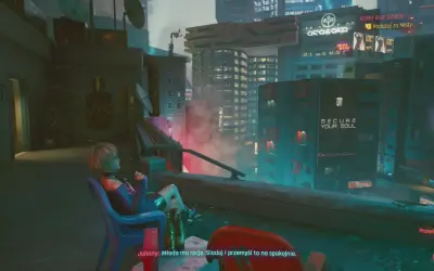 Cyberpunk 2077: Komu bije dzwon? Młoda kobieta na dachu rozmyśla nad życiem w neonowym mieście.