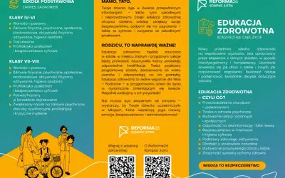 Edukacja zdrowotna program dla szkół podstawowych: wartości, profilaktyka, bezpieczeństwo cyfrowe. Dzieci uczą się dbać o siebie i innych.