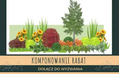 Inspiracja do stworzenia pięknych rabat. Kompozycje roślinne z drzewem, krzewami i kwiatami.