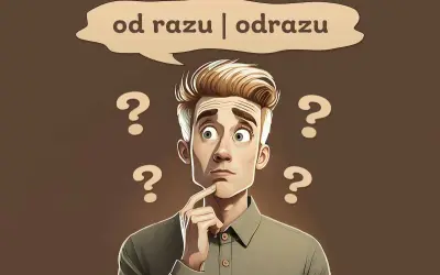 Zastanawia się, czy napisać "od razu" czy "odrazu". Wokół niego unoszą się znaki zapytania.