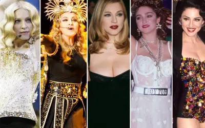 Madonna w stylizacjach ikony lat 80. – od scenicznych kostiumów po klasyczne kreacje.